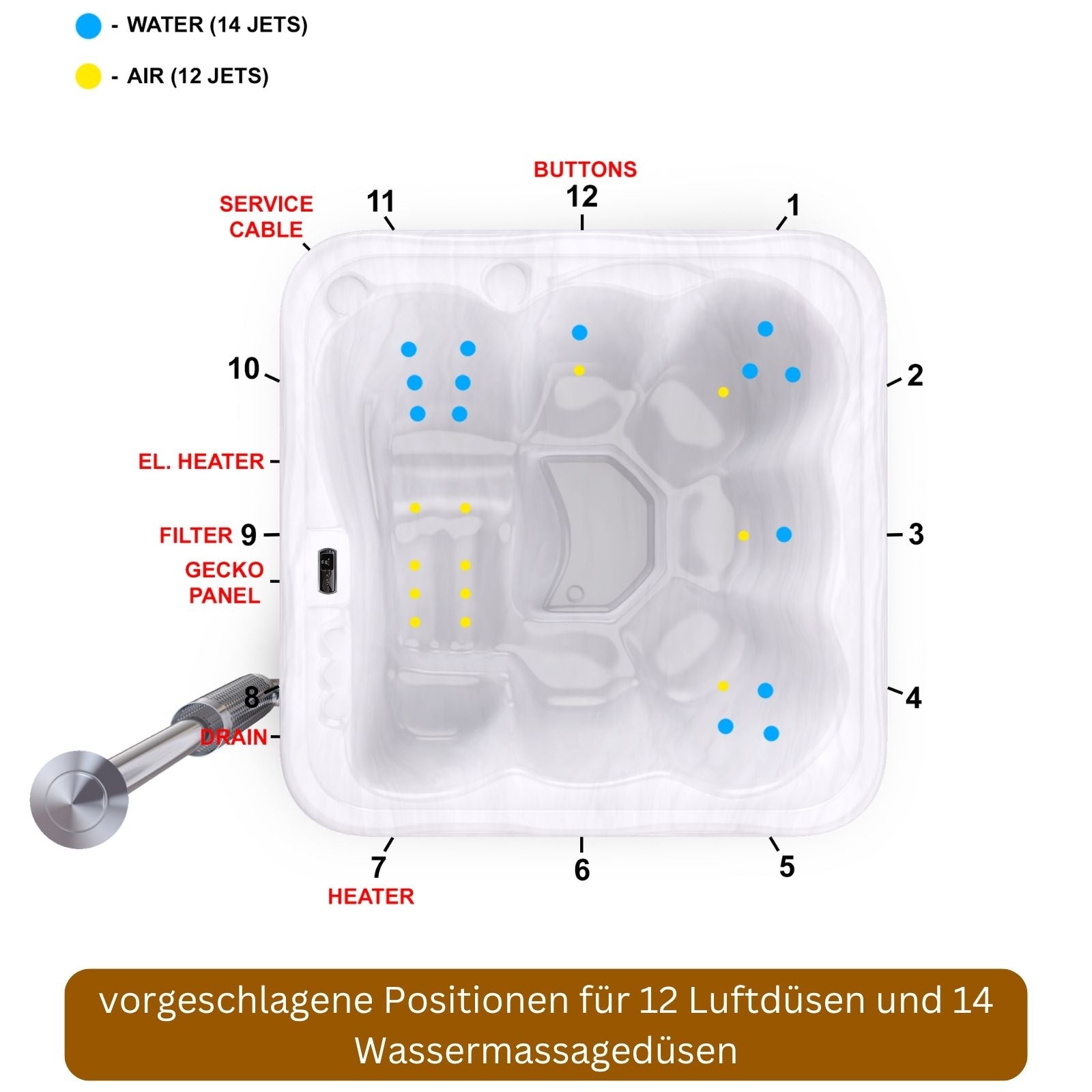 Hot Tub ECKIG 200 LOUNGE (Acryl, integrierter Ofen)