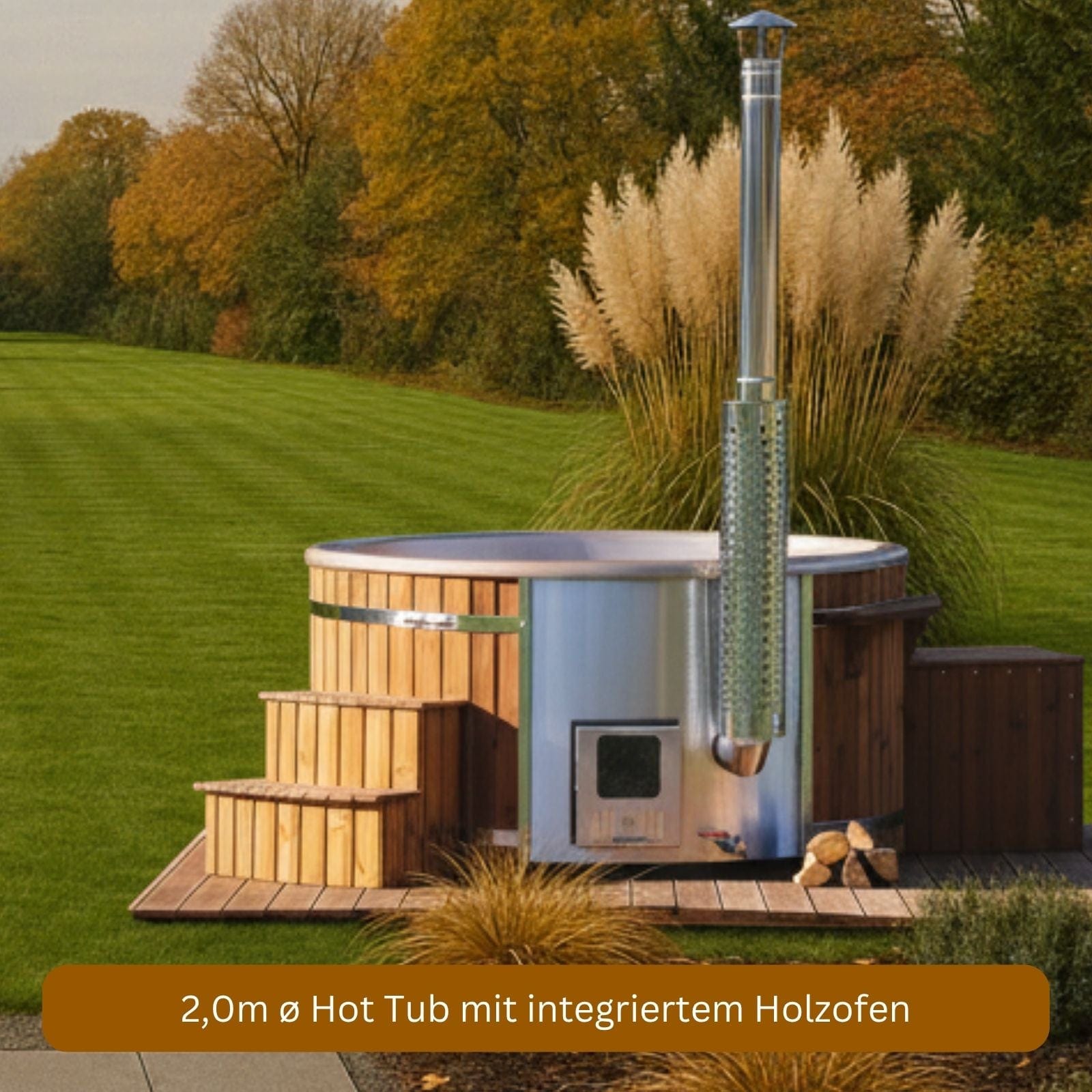 2m Hot Tub für 6 Personen mit integriertem Holzofen