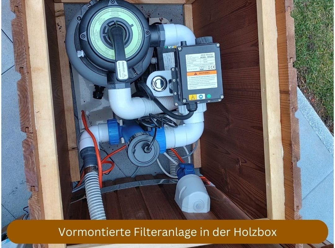 Memelwood Hot Tub vormontierte Filteranlage in Holzbox