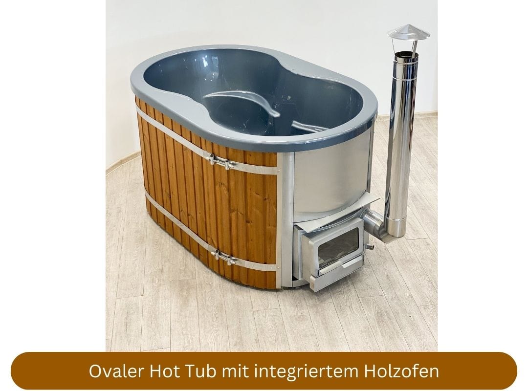 ovaler Hot Tub mit integriertem Ofen von Memelwood